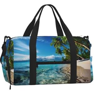 Entemne Borsa sportiva da palestra con squame di sirena blu viola con scomparto per scarpe donna uomo borsa da viaggio leggera impermeabile weekend pernottamento bagaglio a mano, Mare tropicale Hawaii