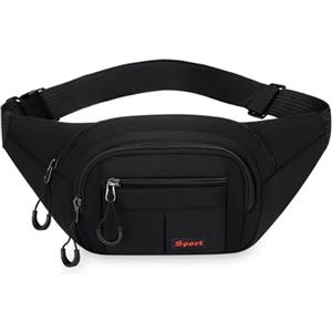 Hixingo Marsupio Uomo Donna Impermeabile, Cintura Borsa Tracolla con Cintura Regolabile Borsa da Vita Leggera con Multi Tasche per Corsa Escursionismo Viaggio Festival (S11 Nero,35x14x5cm)