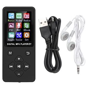 Nikou Lettore MP3 da 32 GB con Bluetooth, mini lettore musicale portatile, audio digitale e lettore MP4, radio FM, registratore vocale, schermo da 1,8 pollici, auricolari
