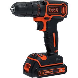 Black & Decker Trapano Avvitatore a Batteria 18V 1,5Ah con Caricabatterie - Ideale per Foratura Legno e Metallo