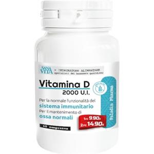 Sanavita Vitamina D 2000 UI Integratore. Per sistema immunitario e ossa. 1 compressa è pari al 100% della dose massima giornaliera. 60 Compresse