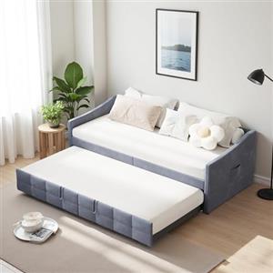 LKPOMI Divano letto 90 x 200 cm con letto estraibile, telaio per divano letto a 2 posti con rete a doghe, divano convertibile estensibile per adolescenti adulti, velluto, senza materasso (grigio 3)