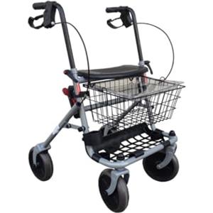 Ausilium Deambulatore Rollator Pieghevole a 4 Ruote con Freni, Seduta e Cestino per Anziani, Porta bastone, Peso 10 kg, Portata 120 kg, Regolabile in Altezza