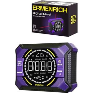 Ermenrich Verk LQ50 Livella Digitale Ricaricabile con 2 Laser, Inclinometro | Livella a Bolla Elettronica con Display LCD, Precisione ±0.1°, Base Magnetica, IP54 Impermeabile, per Falegnameria, Cantieri