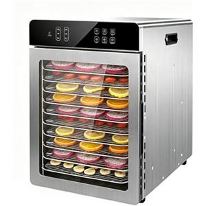 TYVANDE Essiccatore per Alimenti professionale 800W in Acciaio Inox, 10 Vassoi in Acciaio Inox, Grande Capacità, Display LED, Timer 24H, Temperatura Regolabile 30℃ - 90℃, per Carne, Frutta, Verdure(10 tray)