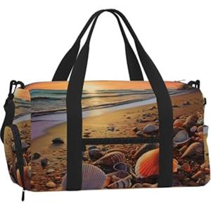 Entemne Borsa da palestra colorata con impronte di zampe di cane con scomparto per scarpe da donna e uomo borsa da viaggio leggera resistente all'acqua Weekend Pernottamento bagaglio a mano, Mare