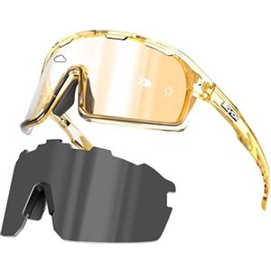 SCVCN Occhiali Fotocromatici Ciclismo Polarizzati Uomo Occhiali MTB Donna Occhiali Bici da Corsa Occhiali da Sole Sportivi TR90 Occhiali da Sole Ciclismo Occhiali Mountain Bike Running Oro