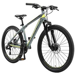 BIKESTAR Hardtail Mountain Bike in alluminio, freni a disco, 26 | Bicicletta MTB telaio 16 cambio Shimano a 21 velocità, sospensioni | Grigio Giallo