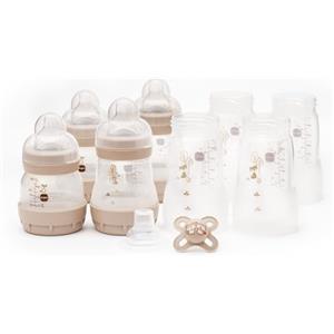 MAM Easy Start - Starter set autosterilizzante anti coliche, set biberon e succhietto, essenziali per neonati, bianco (i disegni possono variare)