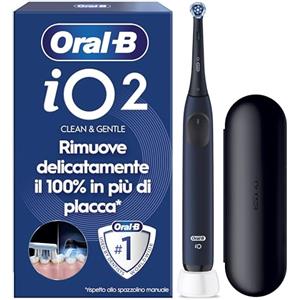 Oral-B iO 2 Spazzolino Elettrico Oral B, Blu, 1 Testina Di Ricambio, 1 Custodia Da Viaggio, Spazzolino, Delicato sulle Gengive, Efficace sulla placca, Sensore di Pressione