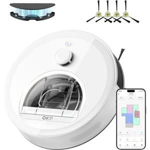 OKP L6 Robot Aspirapolvere Lavapavimenti con Mappatura, LiDAR DToF Intelligente, 6000Pa, 150 Min, Zone No-Go, WiFi 2.4G/5G, Aspirapolvere Robot Silenzioso Ideale per Peli di Animali Pavimenti Duri