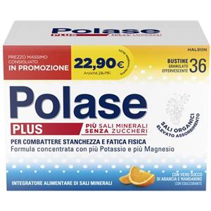 Polase Plus - Integratore Alimentare Effervescente Gusto Arancia e Mandarino, 36 Bustine con Magnesio e Potassio, Senza Zuccheri