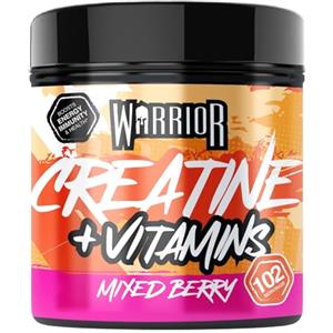 Warrior Creatina Monoidrata + Multivitaminico Polvere 360 g, 80 Porzioni - Creatina in Polvere con Vitamina A, C, D, E, Complesso B, Magnesio, Ferro e Zinco, Uomo e Donna - Frutti di Bosco