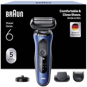 Braun Series 6 Rasoio Elettrico Barba, Regolabarba Uomo Easyclick, Base di Ricarica, Sensoflex, Wet&Dry, Ricaricabile, Custodia da Viaggio, Rasoio a Lamina Senza Fili, 61-B4500cs Blu