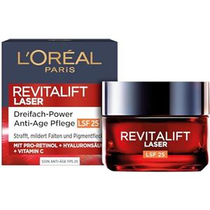L'Oreal Paris L'Oréal Paris Anti-Aging Crema giorno SPF 25 a tripla forza per le donne: riduce le rughe e rassoda la pelle, con pro-retinolo, acido ialuronico e vitamina C, RevitaLift Laser, 1 x 50 ml