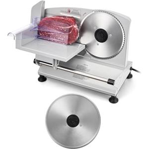 VEVOR Affettatrice Elettrica per Carne Congelata per Casa da 150 W con Lama da 17 cm, Affettatrice con Spessore Regolabile da 0 a 15 mm per Carne Congelata, Prosciutto, Velocità da 65 a 90 giri/min