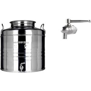 Megashopitalia Contenitore Bidone Fusto per Olio in Acciaio Inox 15 30 50 Litri Made in Italy con Guarnizione per Il Tappo e Rubinetto in Acciaio Inox Salvagoccia Incluso (15 Litri)