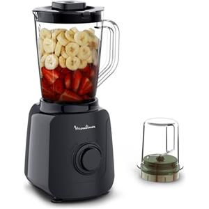 Moulinex Blendforce Essential, Frullatore Multifunzione con Ventilazione del Motore, 2 Velocità e Modalità Pulse, Tritaghiaccio, Lame in Acciaio Inox, Capacità 1.85 L, 450 W, Black Knight, LM4118