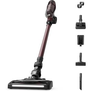 Rowenta X-Pert 6.80, Aspirapolvere Senza Fili Potente, Scopa Elettrica Senza Fili con Spazzola Multifunzione con Luci LED, Display, Autonomia Fino a 60 Minuti, 100 Watt, RH6483, Colore Burgundy