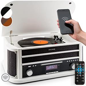 AUNA Belle Epoque 1908 - Giradischi Vintage, Radio Digitale, Giradischi Vinili in Design Retrò, DAB+, FM, Bluetooth, Lettore CD, MP3, Funzione RDS, Cassetta, USB, Bianco