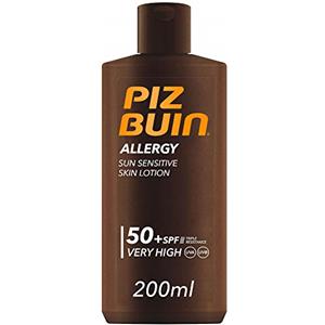PIZ BUIN Allergy Crema Solare Corpo Protezione Molto Alta SPF 50+, 200 ml | Latte solare 50+ idratante, Per pelli delicate e sensibili, Con filtri UVA/UVB e Antiossidanti, Resistente a acqua e sudore