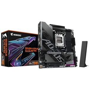 GIGABYTE B840M AORUS ELITE WIFI6E Scheda Madre - CPU AMD Ryzen 9000, VRM a 10+2+2 fasi, fino a 8200 MHz DDR5 (O.C.), 2 x M.2 PCIe 4.0, Wi-Fi 6E, LAN 2.5 GbE, USB 3.2 Gen 2