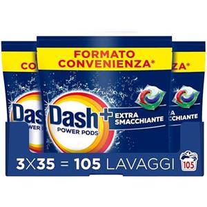 Dash Power Pods Detersivo Lavatrice In Capsule, 105 Lavaggi (3x35), Extra Igienizzante, Pulizia profonda contro sporco e batteri, Pulizia Impeccabile