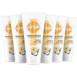 Sunsilk, 1 Minute WOW Cocco & Aloe Vera, Trattamento Intensivo Capelli in 1 Minuto, Capelli Idratati, Brillanti e Più Sani, con 98% Ingredienti di Origine Naturale, Senza Siliconi, 6 Pezzi da 180 ml
