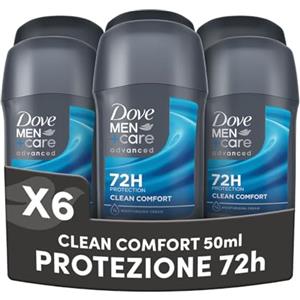 Dove Men + Care Dove Men Care, Deodorante Uomo Stick, Clean Comfort Advanced Care, Antitraspirante, Protezione Fino a 72 Ore, con Antibacterial Odour Control Technology, e 1/4 di Crema Idratante Dove, 6 Pezzi da 50ml