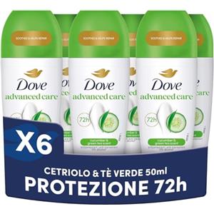 Dove, Deodorante Roll On Advanced Care Cetriolo e Tè Verde, Antitraspirante, Formula Delicata Con Tripla Azione Idratante, Protezione Fino a 48 Ore, Deodorante Uomo e Donna, 6 Pezzi da 50ml