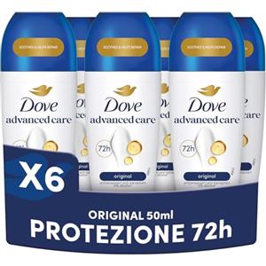 Dove Advanced Care Original, Deodorante Uomo e Donna Antitraspirante Roll On, Formula Delicata Con Tripla Azione Idratante, Protezione Fino a 48 Ore, Confezione da 6 Pezzi x 50 ml