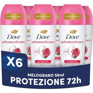 Dove, Deodorante Roll On Advanced Care Melograno, Deodorante Antitraspirante, Formula Delicata Con Tripla Azione Idratante, Protezione Fino a 48 Ore, Deodorante Uomo e Donna, 6 Pezzi da 50 ml