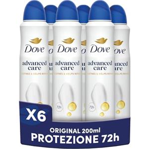 Dove Deodorante Spray Advanced Care Original, con Formula Idratante e Delicata sulla Pelle, Senza Alcol, Pelle Asciutta Fino a 72 Ore, Deodorante Uomo e Donna, 6 Pezzi da 200ml
