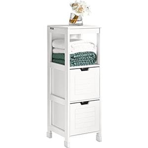 SoBuy Mobile Bagno Cassettiera - Mobiletto Stretto con 2 Cestini - Armadietto Salvaspazio per Piccoli Bagni e WC, Mobiletto Bagno in Legno, Bianco, 30x89x30 cm, FRG127-W