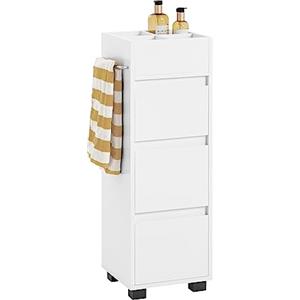 SoBuy Mobiletto Bagno Salvaspazio, Mobile Stretto Bagno 3 Cassetti e 4 Scomparti, Cassettiera Salvaspazio Bianco, 30x90x30 cm, BZR29-W