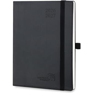POPRUN Agenda 2026 2027 Settimanale Verticale 22 x 16,5 cm, Diario Scuola 17 Mesi da Ago.2026 a Dic.2027, Copertina Morbida in Pelle Vegana e Carta Spessa da 80 GSM, Nero
