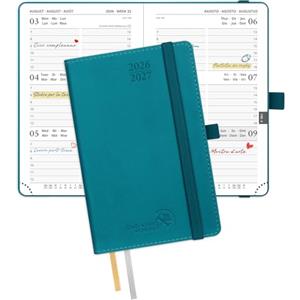 POPRUN Agenda 2026 2027 Settimanale Piccola 16 x 10,5 cm, Diario Scuola A6 17 Mesi da Ago.2026 a Dic.2027, Copertina Morbida in Pelle Vegana, Carta Spessa da 80 GSM, Verde Pacifico