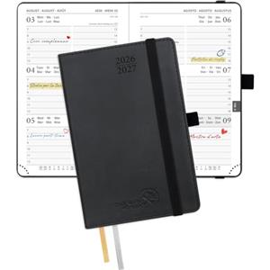 POPRUN Agenda 2026 2027 Settimanale Piccola 16 x 10,5 cm, Diario Scuola A6 17 Mesi da Ago.2026 a Dic.2027, Copertina Morbida in Pelle Vegana, Carta Spessa da 80 GSM, Nero