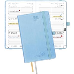 POPRUN Agenda 2026 2027 Settimanale Piccola 16 x 10,5 cm, Diario Scuola A6 17 Mesi da Ago.2026 a Dic.2027, Copertina Morbida in Pelle Vegana, Carta Spessa da 80 GSM, Blu