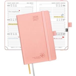 POPRUN Agenda 2026 2027 Settimanale Piccola 16 x 10,5 cm, Diario Scuola A6 17 Mesi da Ago.2026 a Dic.2027, Copertina Morbida in Pelle Vegana, Carta Spessa da 80 GSM, Rosa
