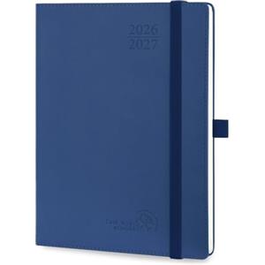 POPRUN Agenda 2026 2027 Settimanale Verticale 22 x 16,5 cm, Diario Scuola 17 Mesi da Ago.2026 a Dic.2027, Copertina Morbida in Pelle Vegana e Carta Spessa da 80 GSM, Blu Marino