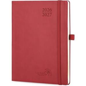 POPRUN Agenda 2026 2027 Settimanale Verticale 22 x 16,5 cm, Diario Scuola 17 Mesi da Ago.2026 a Dic.2027, Copertina Morbida in Pelle Vegana e Carta Spessa da 80 GSM, Borgogna