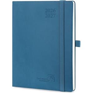 POPRUN Agenda 2026 2027 Settimanale Verticale 22 x 16,5 cm, Diario Scuola 17 Mesi da Ago.2026 a Dic.2027, Copertina Morbida in Pelle Vegana e Carta Spessa da 80 GSM, Blu Notte