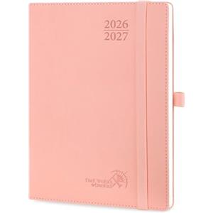 POPRUN Agenda 2026 2027 Settimanale Verticale 22 x 16,5 cm, Diario Scuola 17 Mesi da Ago.2026 a Dic.2027, Copertina Morbida in Pelle Vegana e Carta Spessa da 80 GSM, Rosa
