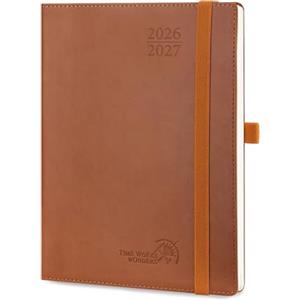 POPRUN Agenda 2026 2027 Settimanale Verticale 22 x 16,5 cm, Diario Scuola 17 Mesi da Ago.2026 a Dic.2027, Copertina Morbida in Pelle Vegana e Carta Spessa da 80 GSM, Marrone