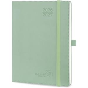 POPRUN Agenda 2026 2027 Settimanale Verticale 22 x 16,5 cm, Diario Scuola 17 Mesi da Ago.2026 a Dic.2027, Copertina Morbida in Pelle Vegana e Carta Spessa da 80 GSM, Verde