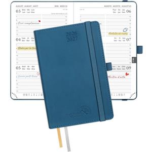 POPRUN Agenda 2026 2027 Settimanale Piccola 16 x 10,5 cm, Diario Scuola A6 17 Mesi da Ago.2026 a Dic.2027, Copertina Morbida in Pelle Vegana, Carta Spessa da 80 GSM, Blu Notte