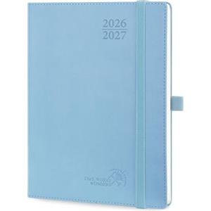 POPRUN Agenda 2026 2027 Settimanale Verticale 22 x 16,5 cm, Diario Scuola 17 Mesi da Ago.2026 a Dic.2027, Copertina Morbida in Pelle Vegana e Carta Spessa da 80 GSM, Blu