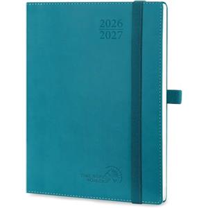 POPRUN Agenda 2026 2027 Settimanale Verticale 22 x 16,5 cm, Diario Scuola 17 Mesi da Ago.2026 a Dic.2027, Copertina Morbida in Pelle Vegana e Carta Spessa da 80 GSM, Verde Pacifico