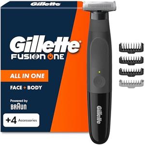 Gillette Fusion One Rasoio Elettrico Uomo Barba e Corpo, 4 Accessori, Nero
